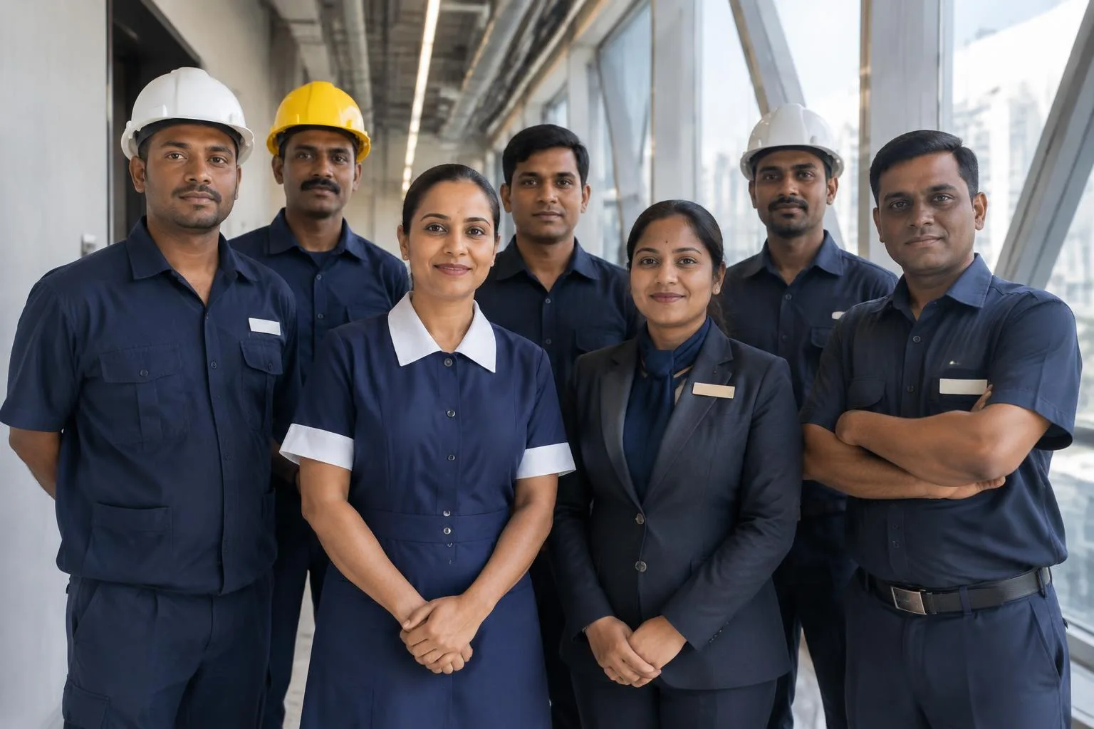 Uniformed maintenance and hospitality workforce team